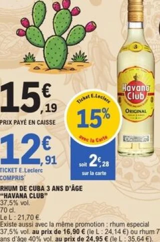 Rhum de Cuba 3 ans d'âge Havana Club