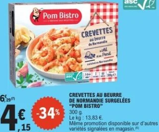 Crevettes au beurre de Normandie surgelées Pom Bistro