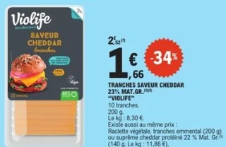 Tranches saveur cheddar 23% mat. gr. Violife