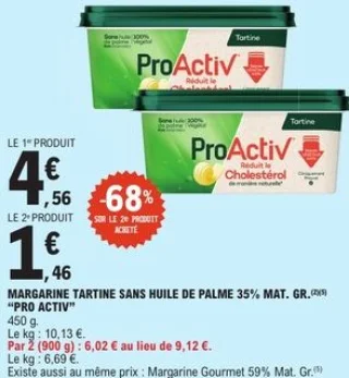 Margarine Tartine sans huile de palme 35% mat. gr. Pro Activ