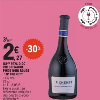 Vin rouge IGP Pays d'Oc Grenache Pinot Noir JP Chenet