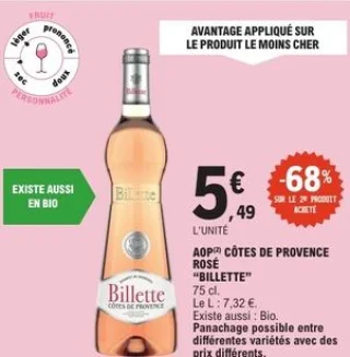 Vin rosé AOP Côtes de Provence Billette