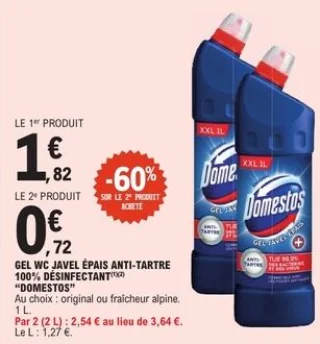 Gel WC Javel épais anti-tartre 100% désinfectant "DOMESTOS"