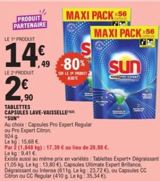 Tablettes capsules lave-vaisselle "SUN"