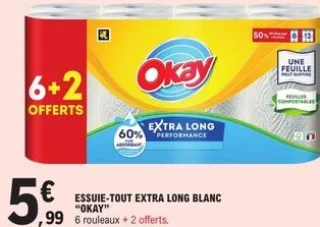 Essuie-tout Extra Long blanc Okay