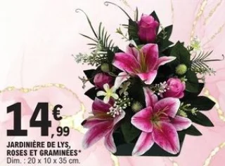 Jardinière de lys, roses et graminées artificielles