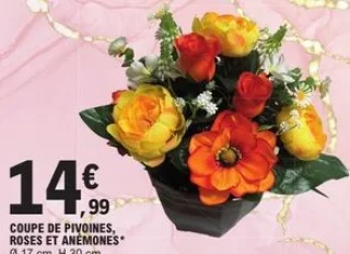 Coupe de pivoines, roses et anémones artificielles