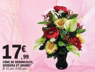 Cône de renoncules, gerbera et arums