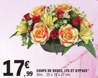 Coupe de roses, lys et gypsos artificielles
