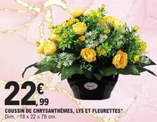 Coussin de chrysanthèmes, lys et fleurettes artificielles