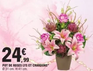 Pot de roses lys et chardons