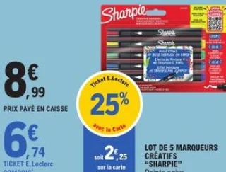 Lot de 5 marqueurs créatifs Sharpie Pointe ogive