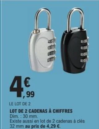 Lot de 2 cadenas à chiffres