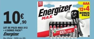 Lot de piles Max x12 + 4 bonus pack Energizer