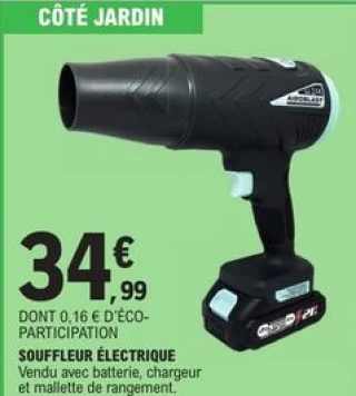 Souffleur électrique Vendu avec batterie, chargeur et mallette de rangement