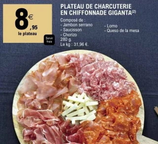 Plateau de charcuterie en chiffonnade Giganta
