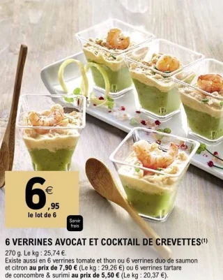6 Verrines Avocat et Cocktail de Crevettes