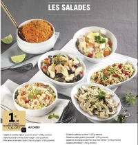 Les Salades au choix (Salade de carottes râpées, Taboulé oriental, Mini penne, Salade du pêcheur, Salade de pâtes, Salade de champignons de Paris, Salade piémontaise)