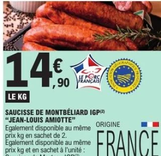 Saucisse de Montbéliard IGP "JEAN-LOUIS AMIOTTE"