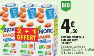 Boisson végétale amande Bio Bjorg 2 x 1 L + 1 L offert