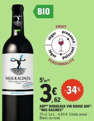 AOP Bordeaux vin rouge Bio Nos Racines 75 cl