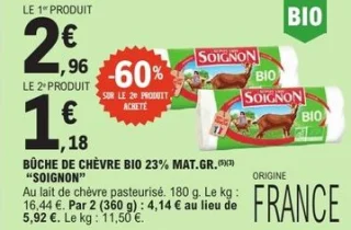 Bûche de chèvre bio 23% Mat.Gr. Soignon
