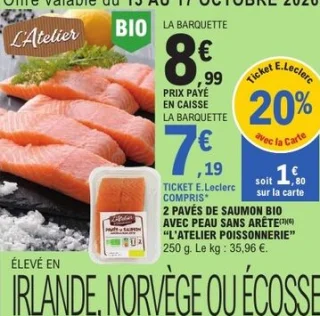2 pavés de saumon bio avec peau sans arête L'Atelier Poissonnerie