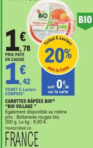 Carottes râpées bio Bio Village