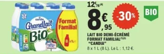 Lait bio demi-écrémé format familial Candia