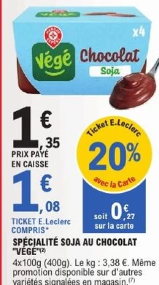 Spécialité soja au chocolat Végé Marque Repère