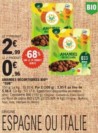 Amandes décortiquées BIO Sun