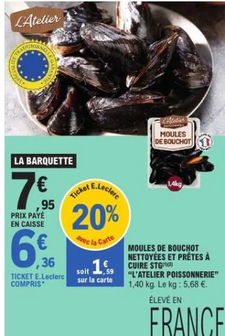 Moules de bouchot nettoyées et prêtes à cuire STG "L'Atelier Poissonnerie"