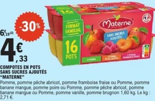Compotes en pots sans sucres ajoutés "Materne"