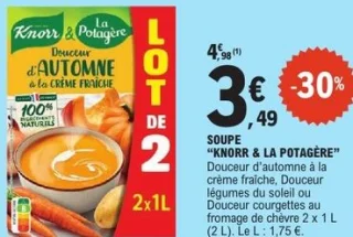 Soupe "KNORR & LA POTAGÈRE" Douceur d'automne à la crème fraîche, Douceur légumes du soleil ou Douceur courgettes au fromage de chèvre