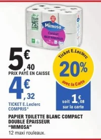 Papier toilette blanc compact double épaisseur "MIMOSA"