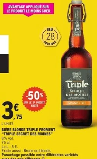 Bière blonde triple froment Triple Secret des Moines