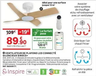 Ventilateur de plafond LED connecté silencieux Siroco+ Inspire