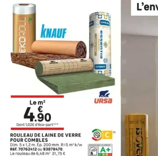 Rouleau de laine de verre pour combles URSA
