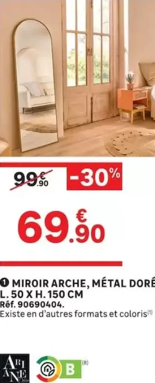 Miroir arche, métal doré