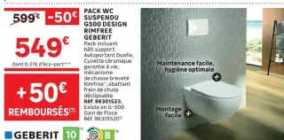 Pack WC suspendu G500 Design Rimfree Geberit