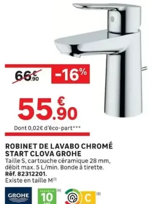 Robinet de lavabo chromé Start Clova Grohe