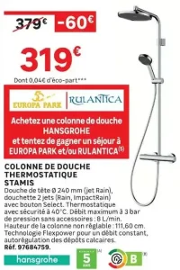 Colonne de douche thermostatique Stamis Hansgrohe