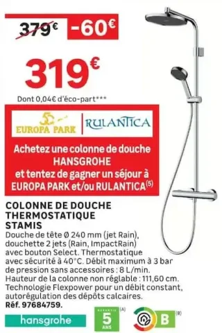 Colonne de douche thermostatique Stamis Hansgrohe