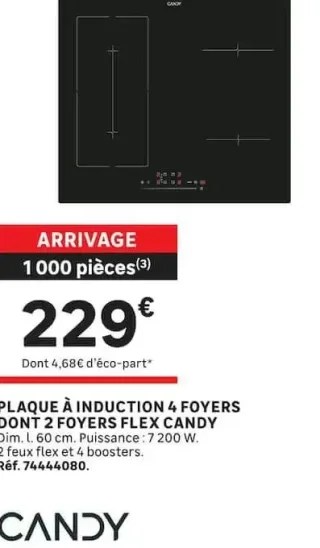 Plaque à induction 4 foyers dont 2 foyers flex Candy
