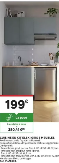 Cuisine en kit Eleki gris 3 meubles