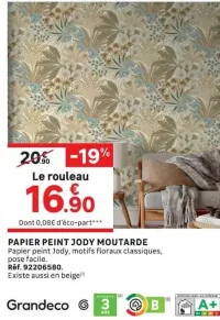 Papier peint Jody moutarde Grandeco