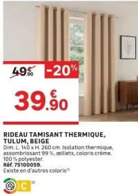 Rideau tamisant thermique Tulum beige