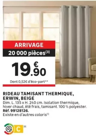 Rideau tamisant thermique Erwin beige