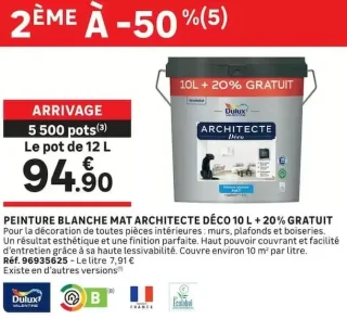 Peinture blanche mat Architecte Déco 10 L + 20% gratuit