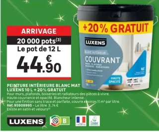 Peinture intérieure blanc mat Luxens 10 L + 20% gratuit